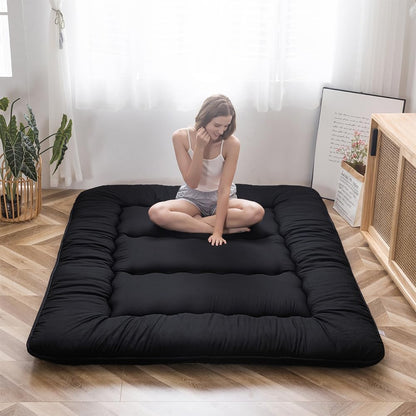 Japanese Floor Mattress 4" Thick Full Size Foldable Futon Mattress | Sleeping Pad Foldable Roll up Mat Boys Girls Dormitory Pad Kids Floor Lounger, Black6