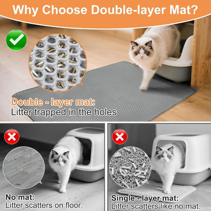 Cat Litter Mat XXL(47.3" X 39.4") - Large, Double-Layer, Non-Toxic, Easy Clean, Durable, Gray3