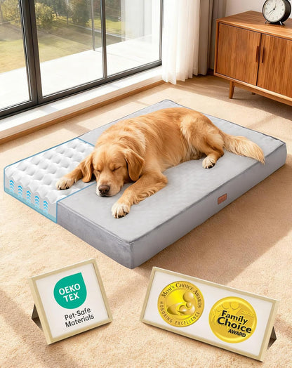 Ohgeni Orthopedic Waterproof Large Dog Bed, Memory Foam, 41 Inch(Gray) | Machine-Washable Removable Cover in Easy-Clean Fabric, Reversible Memory Foam & Easy-Carry Handle, Suitable for Crate24