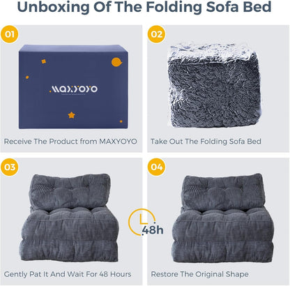Folding Sofa Bed, Convertible Chair Bed with Pillow | Foldable Couch with Back Support, Portable Fold Out Chair Comfy Floor Sofa for Living Room Bedroom, Dark Grey, Single9