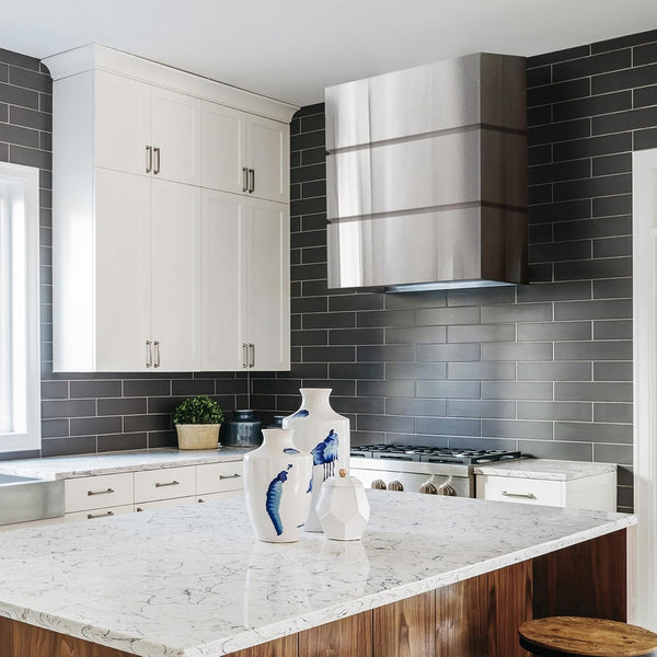 Stainless Steel Range Hood, 3 Stacks Modern Box Kitchen Hood with Powerful Vent Motor, Wall Mount, 30"W X 30"D X 14"H, Brushed Stainless5
