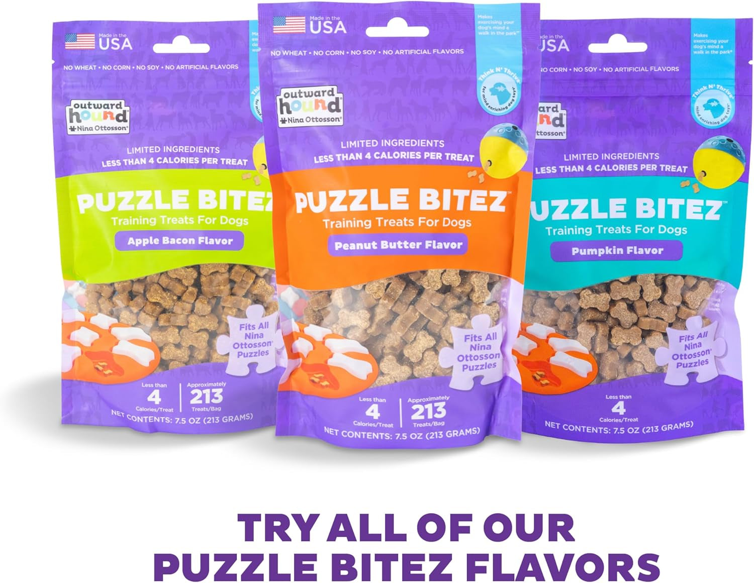outward-hound-by-nina-ottosson-puzzle-bitez-usa-made-dog-treats-peanut-butter-flavor-bite-sized-training-reward-and-interactive-puzzle-toy-treats-7-5oz