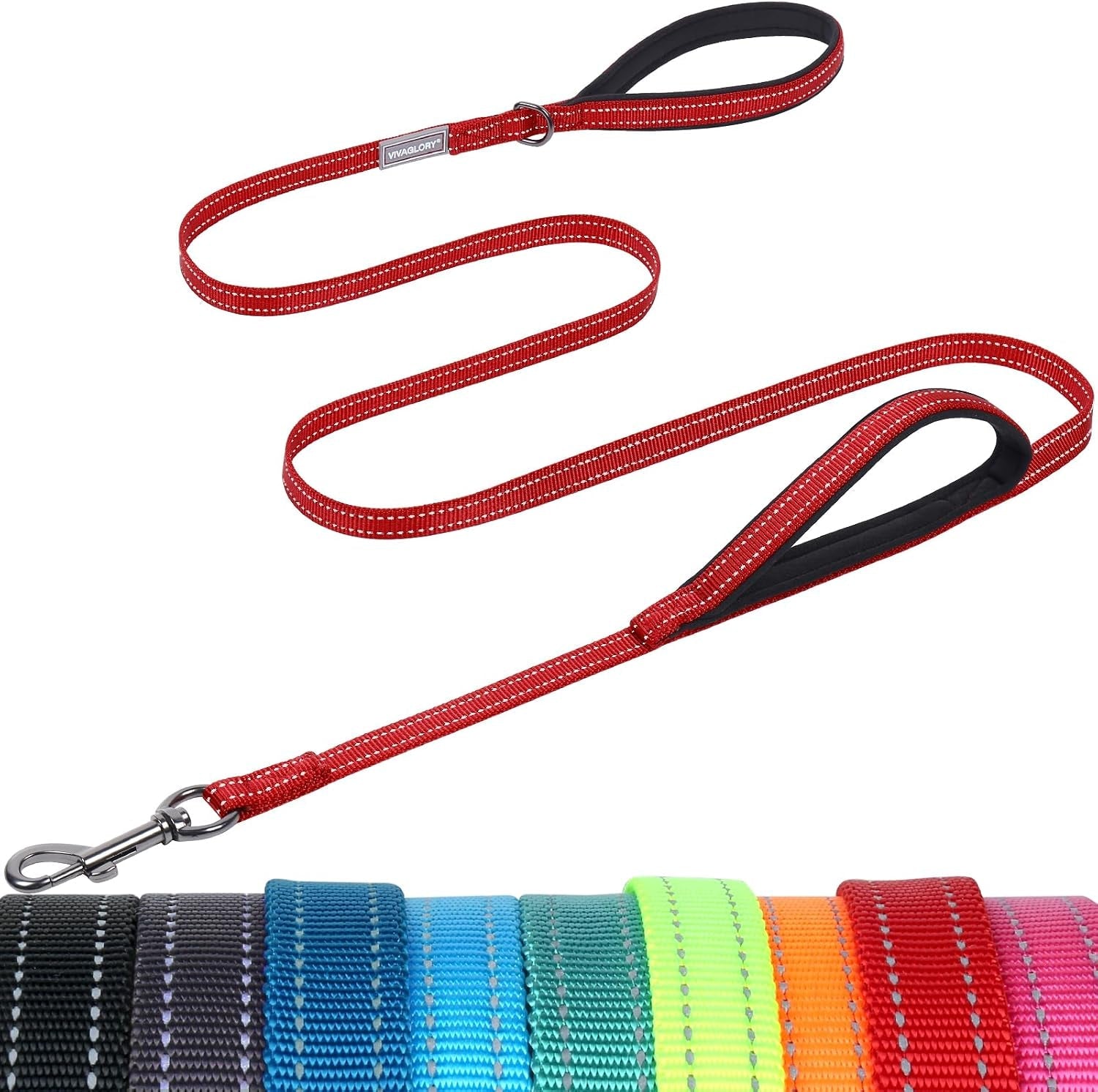vivaglory-double-handle-dog-leash-twingrip-6ft-x-1in-navy-dog-leash-for-collar-with-traffic-handle-2-loop-for-walking-training-traffic-control-reflective-heavy-duty-puppy-pet