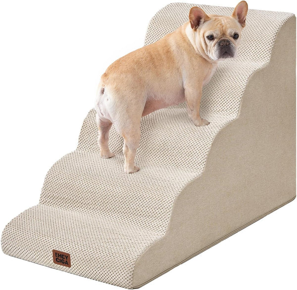 EHEYCIGA Curved Dog Stairs Ramp for 5-Step High Beds, 22.6" H Dog Steps | 33D Density of Pure Foam, for Small Dogs and Cats, Pet Stairs for High Bed Climbing, Non-Slip Balanced Pet Step Indoor, Grey24