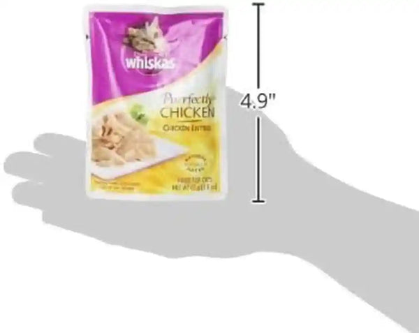 Whiskas Purrfectly Chicken Wet Cat Food Pouches, 3 Oz, 24 Count | Real Chicken in Natural Juices, Natural Ingredients, Flake Texture, Nutritionally Complete for Adult Cats, Flavor-Lock Pouch3