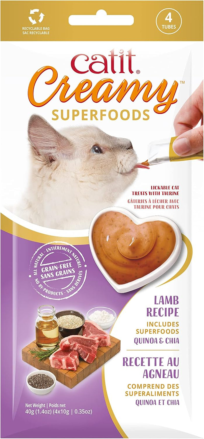 catit-creamy-superfood-lickable-cat-treat-hydrating-and-healthy-treat-for-cats-of-all-ages-lamb-with-quinoa-chia-4-pack