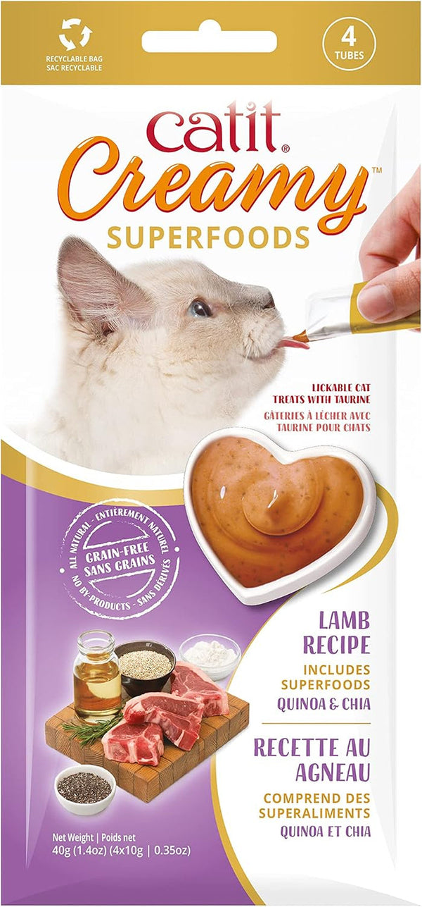 Catit Creamy Superfood Lickable Cat Treat – Hydrating and Healthy Treat for Cats of All Ages - Lamb with Quinoa & Chia, 4-Pack1