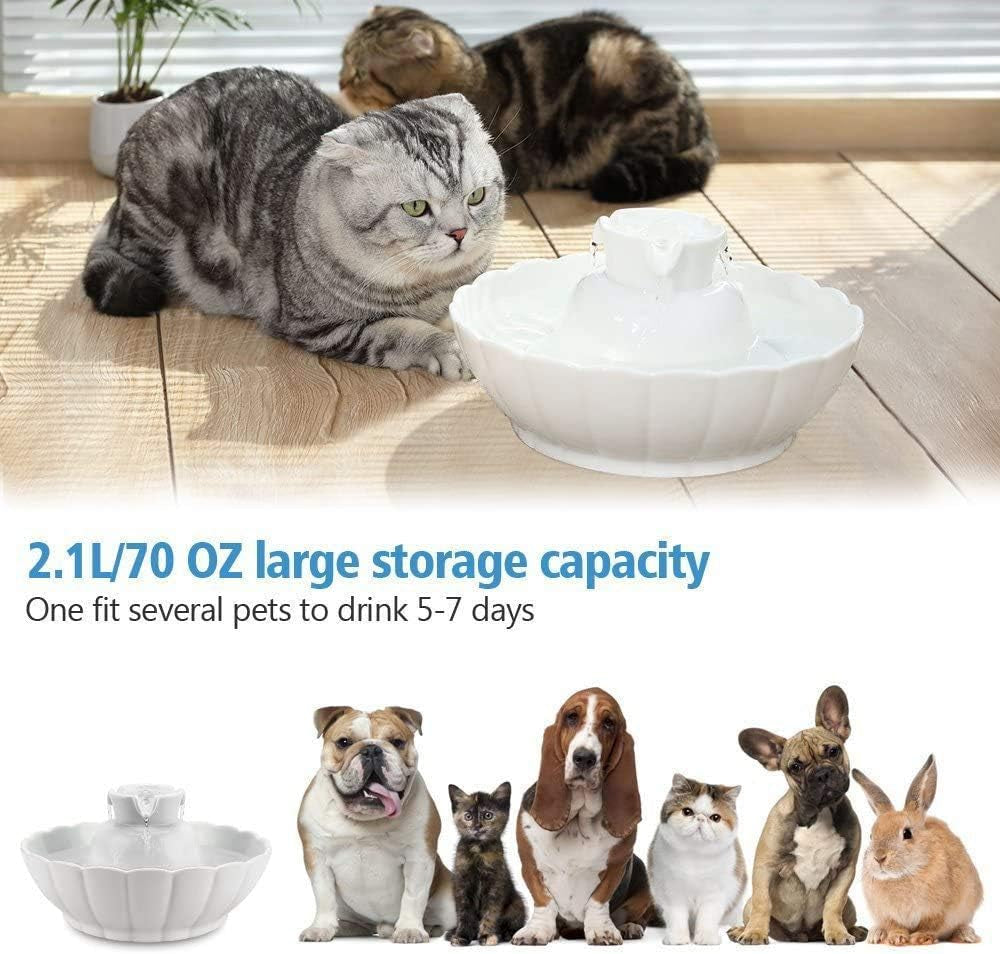 ipettie-tritone-ceramic-cat-water-fountain-heavy-duty-waterer-for-pets-2-1-liters-2-2-quart-filtered-water-purifier-with-replacement-filters-and-foam-white