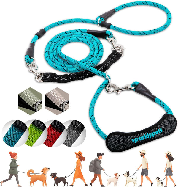 Sparklypets Double Dog Leash for 2 Dogs – Rope Bungee Dual Leash for Medium and Large Breeds with Padded Handles & Tangle Free (Teal, Medium/Large)28