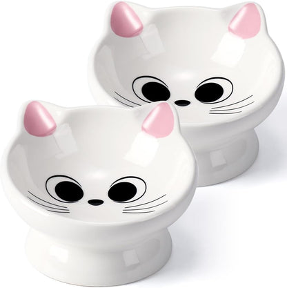 Raised Cat Food Bowl Ceramic 15° Tilted Cat Food Bowls Protect Cat'S Spine anti Vomiting Backflow Prevention Bowls for Adult Kitty, Kitten, and Small Dogs, Pink9