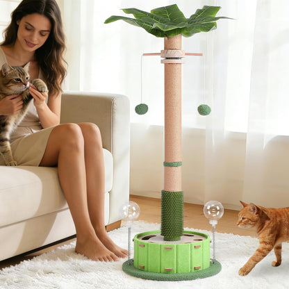 Plam Tree Cat Scratching Post 40" Tall with Cat Toys for Indoor Large Cats | Sturdy Base Cat Scratcher Posts for Adult Cats with Rotating Hanging Ball, Cat Puzzle Toy and Spring Cat Treat Dispenser9