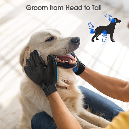 Pet Hair Removal Glove with 255 Silicone Tips for Dogs & Cats, 1 Pair Blue | 2-In-1 Deshedding & Massage Mitt, 5-Finger Flexible Design, for Bathing & Grooming, Safe for Long/Short/Curly Hair Pets4