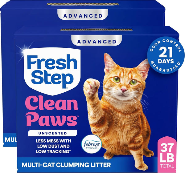 Fresh Step Advanced Clean Paws Multi Cat Clumping Litter with Febreze Freshness, Low Tracking, 18.5 Lb. Box, Pack of 21
