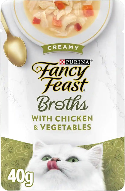 Purina Fancy Feast Broths Classic with Chicken and Vegetables Lickable Wet Cat Food Broth Topper, Pack of 16, 1.4 Oz Pouches4