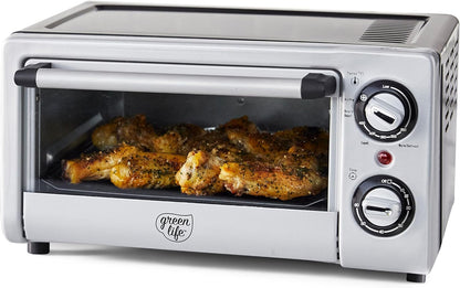 Countertop Toaster Oven Air Fryer Stainless Steel, Healthy Ceramic Nonstick, PFAS Free, Tray & Basket, Bake, Broil, Reheat, Adjustable Temp & Time Control, Auto Shutoff, Black1