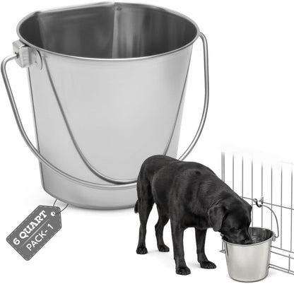 Stainless Steel Flat Side Bucket 1 Quart (0.25 Gallon)- Heavy Duty Hanging Food & Water Pail for Dogs, Cats, Birds, Kennel, Cages & Crates, Durable Rustproof Multi-Purpose Feeding Buckets10
