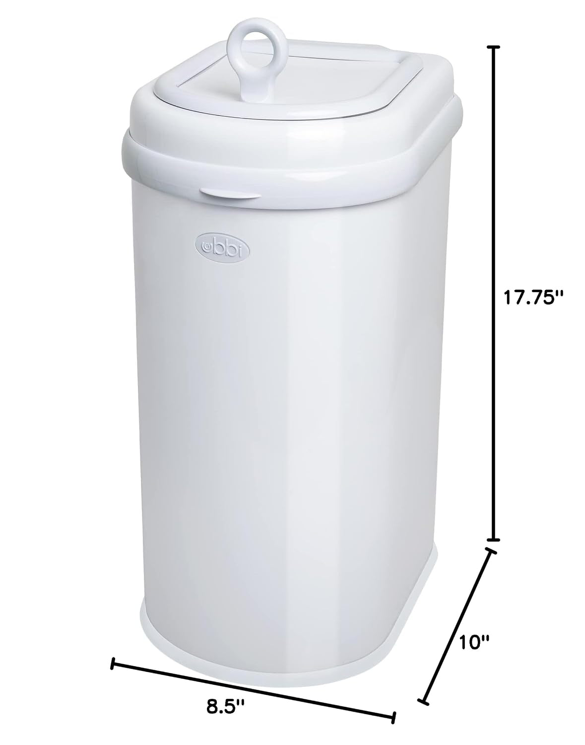 ubbi-pet-waste-pail-white-odor-locking-cat-litter-disposal-system-stainless-steel-pet-waste-can-with-safety-lock-scoop-no-special-bags-required