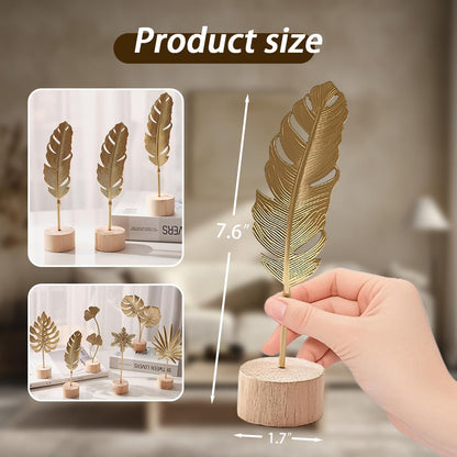 Gold Leaf Home Decor Set - Metal Leaves Statues, Modern Artistic Sculptures for Living Room, Office, Shelf & Home Decorative, Handmade 3D Botanical Accents5