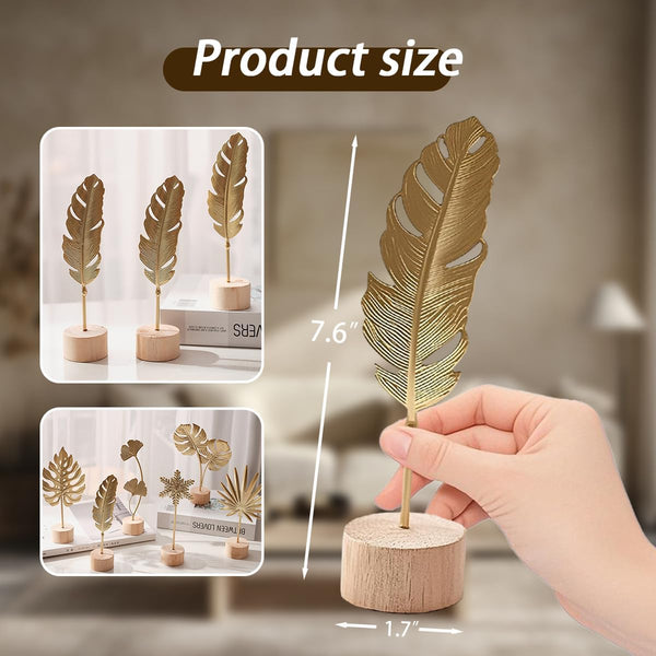 Gold Leaf Home Decor Set - Metal Leaves Statues, Modern Artistic Sculptures for Living Room, Office, Shelf & Home Decorative, Handmade 3D Botanical Accents5