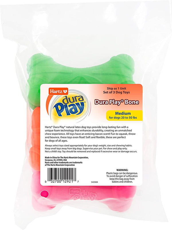 Hartz Duraplay Bone Squeaky Latex Dog Toy for Medium Breeds, 3 Pack9