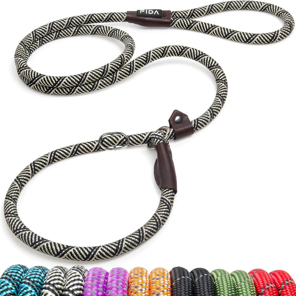 Fida Durable Slip Lead Dog Leash, 6 FT X 1/2" Heavy Duty Dog Loop Leashes, Comfortable Strong Rope Slip Leash for Large Medium Dogs, No Pull Pet Training Lead with Highly Reflective(1/2", Black)35