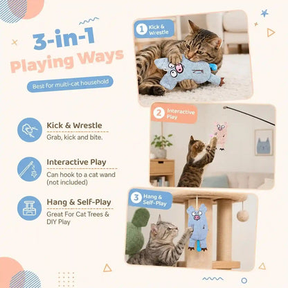 Cat Toys for Indoor Cats, 2 PCS 8000Mg A+Natural Catnip Silvervine Crinkle Interactive Cat Toy Pig with Bell Elastic Tail, Baby-Grade Plush Chew Toy for Teeth Cleaning, Cat Kickers for Boredom4