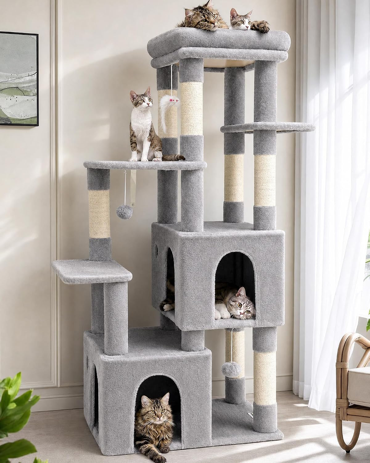 globlazer-cat-tower-for-indoor-cats-heavy-duty-cat-trees-for-large-adult-big-cats-maine-coon-cat-tree-tower-with-scratching-post-extra-large-top-perch-cat-condos-f61-dark-grey-61inch