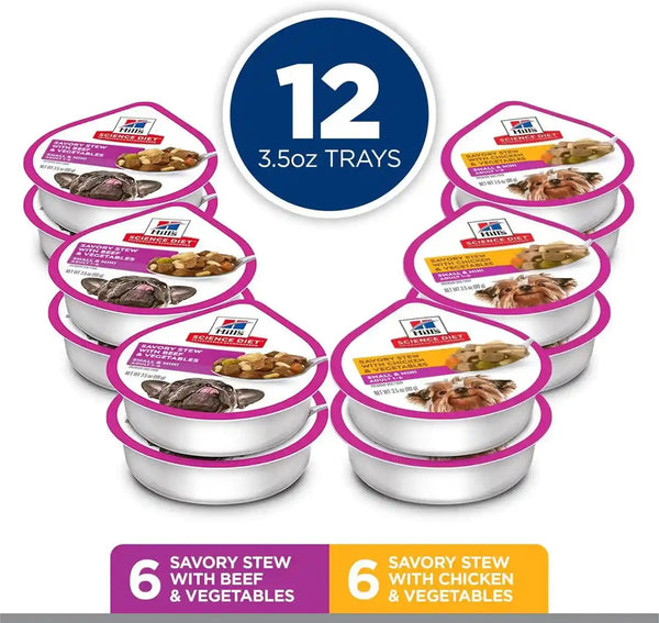 Hill'S Science Diet Adult 1-6 Small & Mini Wet Dog Food Variety Pack | #1 Veterinarian Recommended, Chicken & Vegetables, Beef & Vegetables, 3.5 Oz. Trays, 12-Pack3