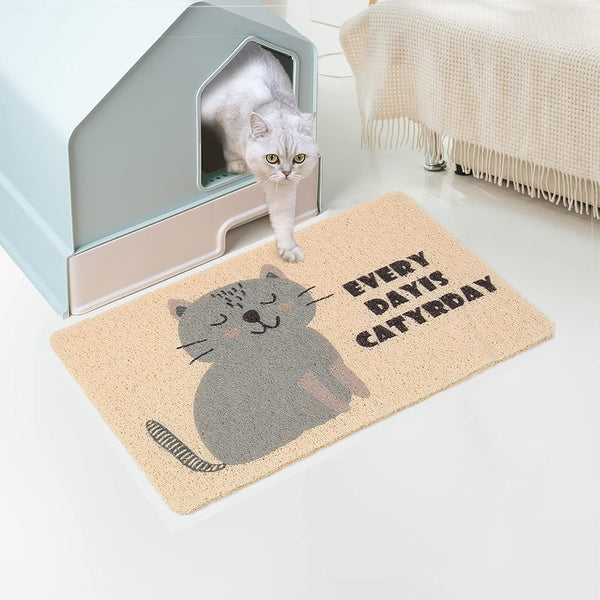 Cat Litter Mat Trap, Pet Food Catching Placemat, Super Cute Easy to Clean 24"×16" Large Durable for Cats and Dogs - Everyday Is Catyrday7