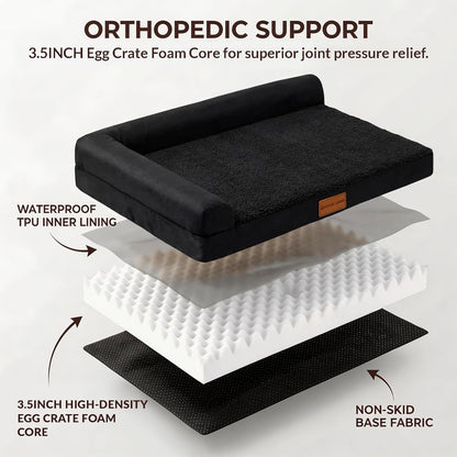 Patas Lague Orthopedic Large Dog Bed Pet Sofa Beds 36''X24'' Black | L Bolster Egg-Crate Foam Dog Couch for Large Sized Dogs, Waterproof Removable Washable Cover, Pet Mat with Nonskid Bottom4