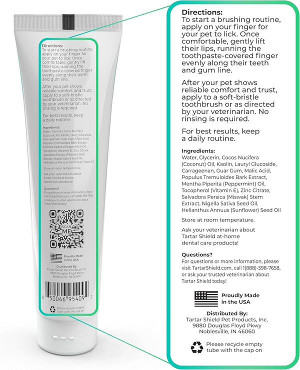 Tartar Shield® Pro Care Dog & Cat Toothpaste, VOHC Accepted, 3 Oz. | Clinically Proven Plaque, Tartar & Halitosis Reduction | Human-Grade Natural Ingredients | Coconut Flavor | Made in the USA3