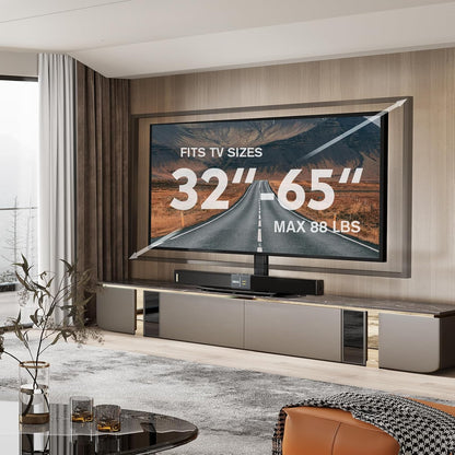 Universal Swivel TV Stand/Base Table Top TV Stand 32 to 65 Inch Tvs 80 Degree Swivel, 4 Level Height Adjustable, Heavy Duty Tempered Glass Base, Holds up to 88Lbs Screens, HT04B-0025