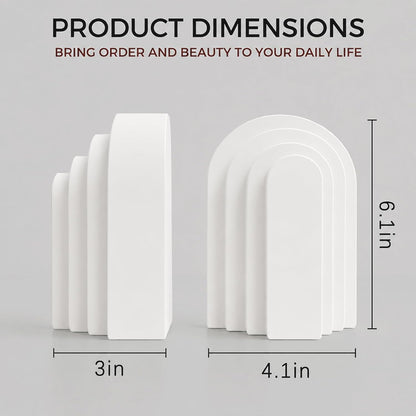 Book Ends for Heavy Books, Resin Decorative Bookends, Heavy Duty Book End for Shelves, Book Stopper for Shelves, Modern Home Decor Aesthetic Book Ends, Layered Arch Design Set of 2(Cream White)3