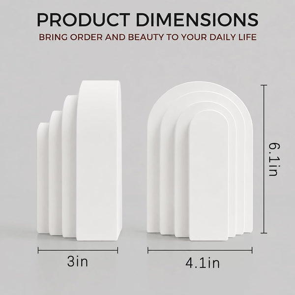 Book Ends for Heavy Books, Resin Decorative Bookends, Heavy Duty Book End for Shelves, Book Stopper for Shelves, Modern Home Decor Aesthetic Book Ends, Layered Arch Design Set of 2(Cream White)3