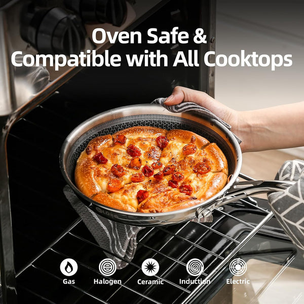 13 Piece Hybrid Ceramic Nonstick Stainless Steel Cookware Set | 5 PC Fry Pan Set, 6 PC Pot Set, 3.7QT Deep Sauté Pan&Lid, Induction Ready, Stay Cool, PFOA Free for All Cooktops8