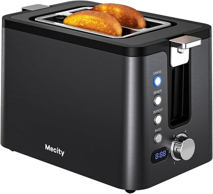 Toaster 2 Slice Stainless Steel Body, Timer, Bagel, Defrost, Reheat, Cancel Functions, Warming Rack, Removable Tray, 6 Browning Settings, Extra Wide Slots, Bread Toaster, 120V 800W Black1