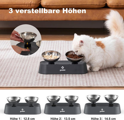 ZOMISIA Raised Cat Food and Water Bowls with 3 Height for Indoor Cats, 15° Tilted in Both Ways Elevated Base anti Vomiting Cat Dishes, anti Spill for Puppies2
