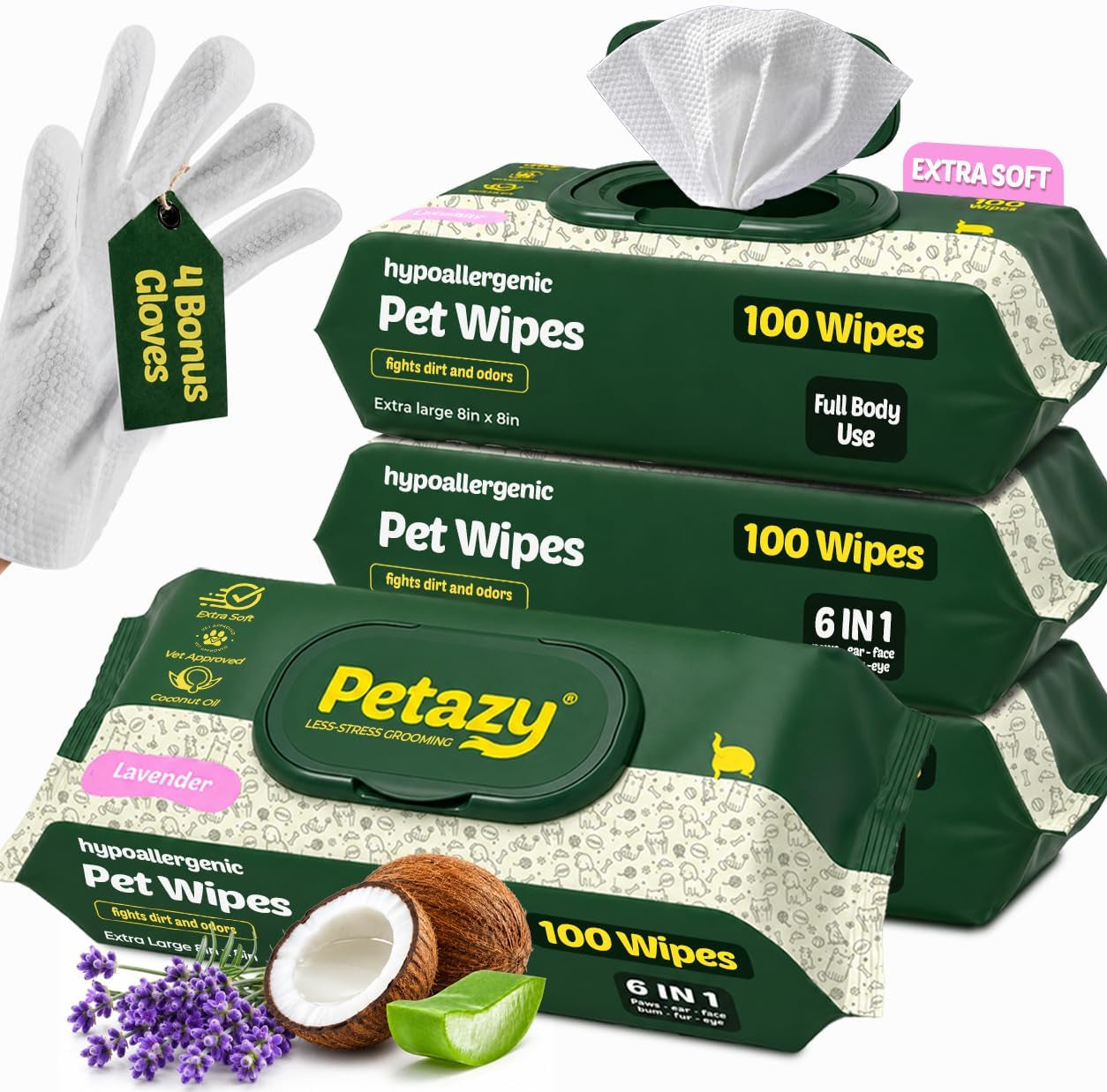 petazy-pet-wipes-for-dogs-and-cats-400-count-8x8in-hypoallergenic-deodorizing-dog-wipes-for-paws-ears-and-butt-xl-with-aloe-coconut-oil-lavender-scented-includes-4-grooming-glove-wipes