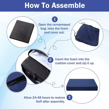 Patio Chair Cushions, 19" X 19" X 3" Outdoor Chair Cushions Set of 4, Waterproof Outdoor Cushions for Patio Furniture, Outdoors Seat Cushions with Handle and Ties, Navy Blue8