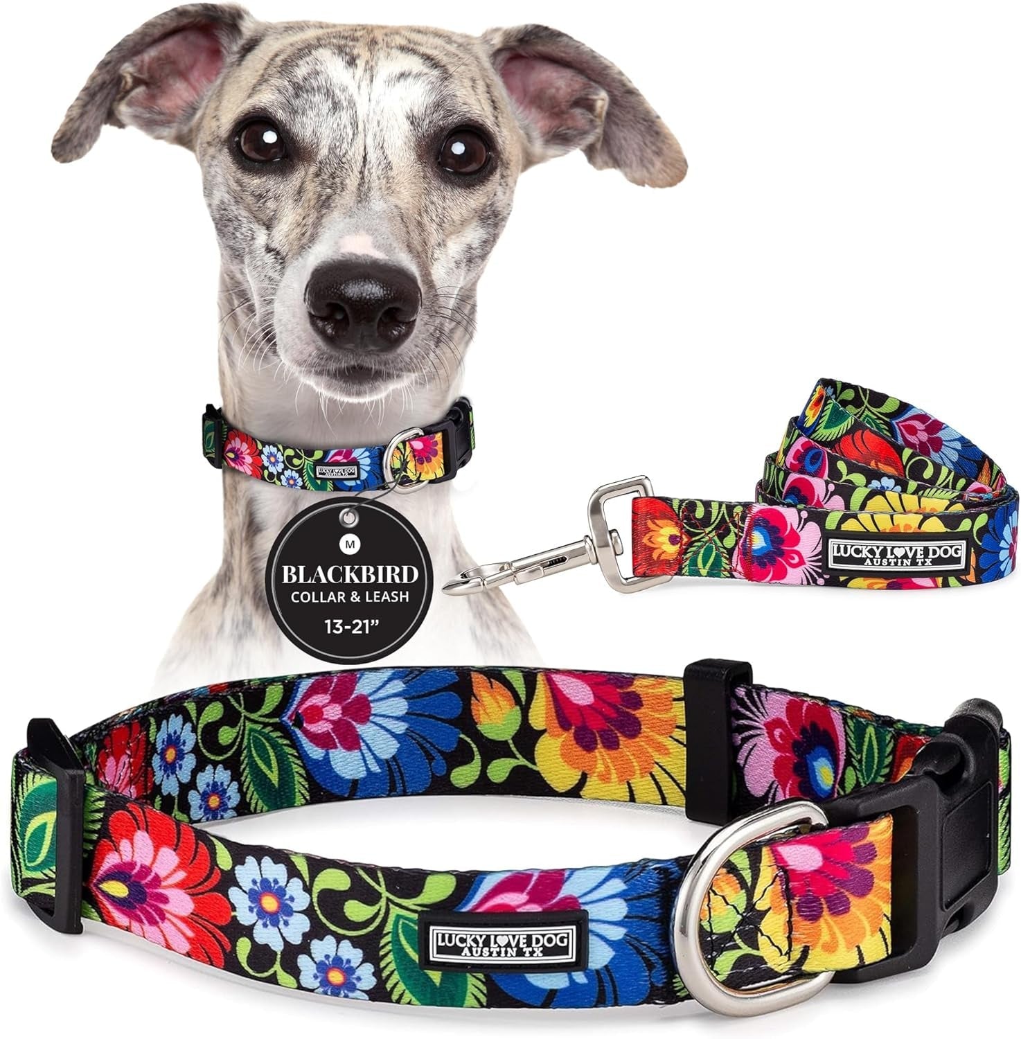 lucky-love-dog-easy-click-buckle-dog-collar-with-leash-set-combo-durable-comfortable-for-male-female-dogs-pet-collar-for-medium-dogs-secure-fit-blackbird-combo-medium
