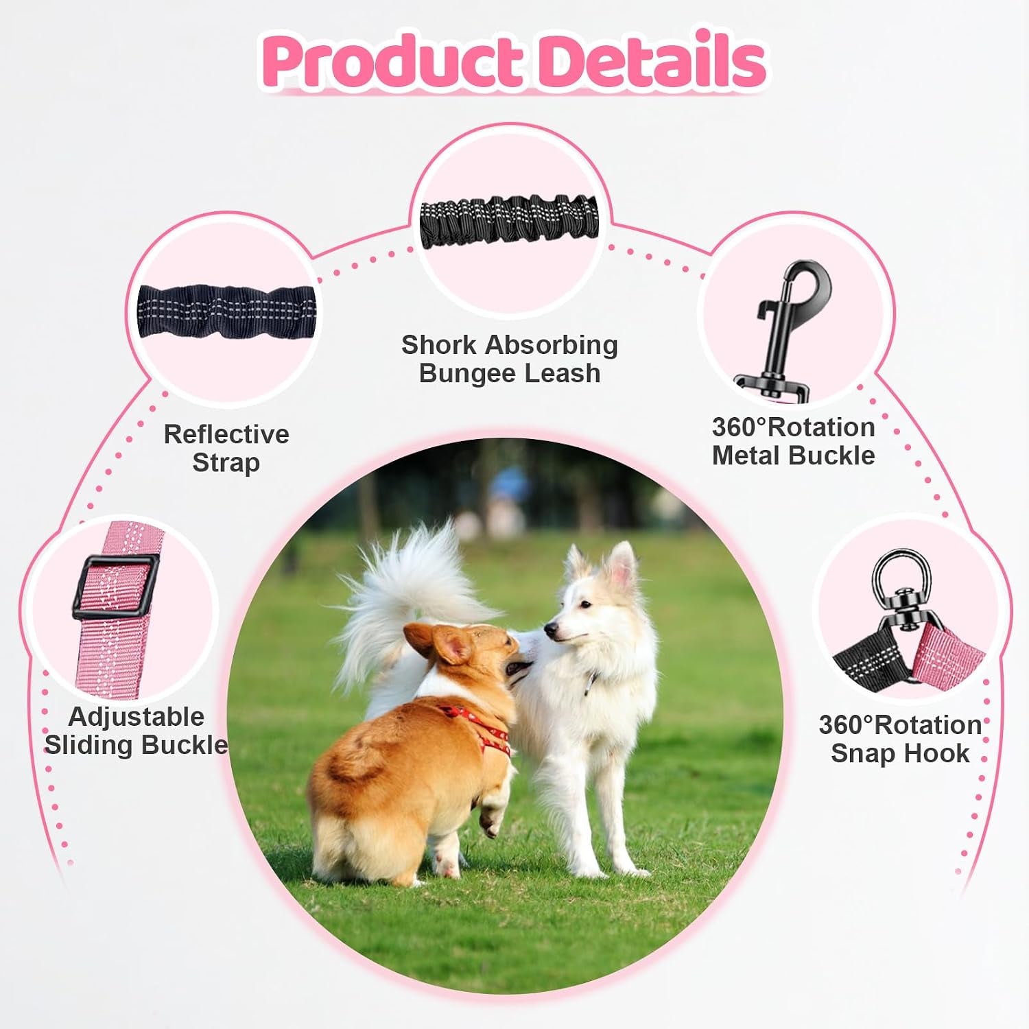 double-dog-leash-360-swivel-tangle-free-splitter-attachment-2-dogs-multi-functional-leashes-dual-rope-for-outdoor-walk-train-small-medium-large-two-pet-pink
