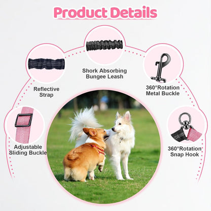 Double Dog Leash - 360°Swivel Tangle Free Splitter Attachment, 2 Dogs Multi-Functional Leashes, Dual Rope for Outdoor Walk Train Small Medium Large Two Pet, Pink3