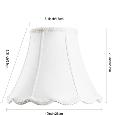 White Bell Lampshade, 5''X10''X8'', Solid Lamp Shade, Pack 1 | Harp Set Included, Scalloped Lampshade, Double Layers Polyester Fabric, Softback, No Assembling for Item Itself Is Required2