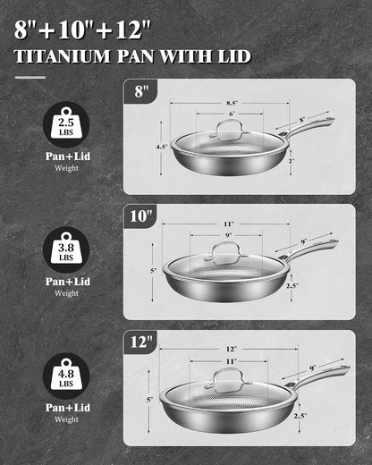 Titanium Pans for Cooking, 8/10/12 Inch Plateful Titanium Pan with Lid, Non-Stick Frying Pans, Pfas/Pfoa/Ptfe-Free, Dishwasher & Oven Safe, Compatible with Gas & Induction Cooktops2