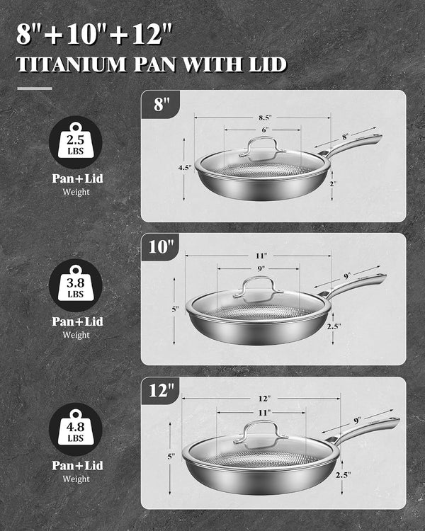 Titanium Pans for Cooking, 8/10/12 Inch Plateful Titanium Pan with Lid, Non-Stick Frying Pans, Pfas/Pfoa/Ptfe-Free, Dishwasher & Oven Safe, Compatible with Gas & Induction Cooktops2