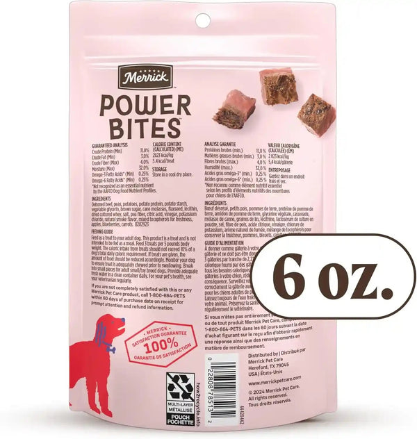 Merrick Power Bites Natural Soft and Chewy Real Meat Dog Treats, Grain Free Snack with Real Beef Recipe - 6 Oz. Bag10