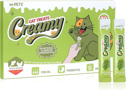 M-PETS Creamy Lickable Cat Treats – 4 Flavor Variety Pack, 20 Tubes of Healthy Squeeze up Snacks with Functional Nutrients for Hydration, Skin & Coat, and Digestive Health – Grain Free, High Protein11