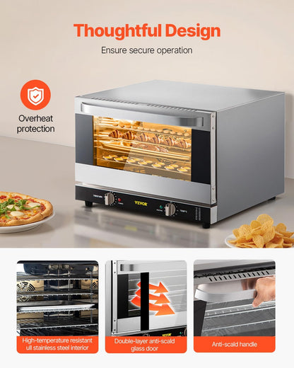 Commercial Convection Oven, 47L/43Qt, Half-Size Conventional Oven Countertop, 1600W 4-Tier Toaster W/Front Glass Door, Electric Baking Oven W/Trays Wire Racks Clip Gloves, 120V | for Restaurant Bakery, 1600W 4-Tier Countertop Electric Toaster, with Front Glass Door, Trays, Wire Racks, Clip Gloves, 120V6