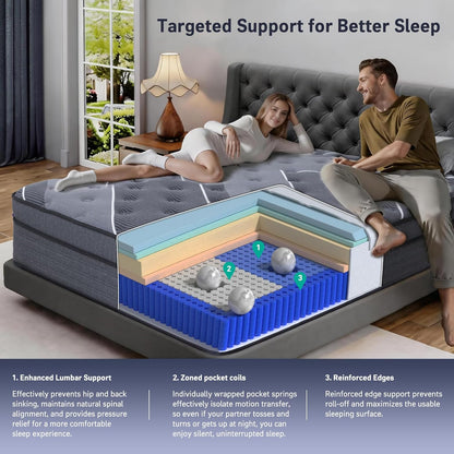 Full Mattress 12 Inch, Luxury Hotel-Level Cooling Hybrid Mattress in a Box | Upgraded Cooling Gel Memory Foam & Pocket Springs, Relieve Back & Waist Pain, Extra Back Support, Medium Firm,365-Night Trial4