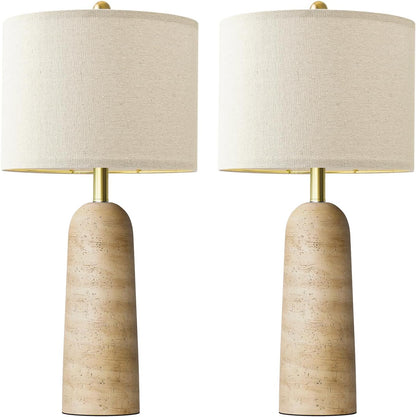 Modern Table Lamp Set of 2, Warm Beige Resin Lamp with Natural Stone Look, 27.25" Lamps for Living Room with Linen Shades, Bedside Lamp for Bedroom, Living Room, Nightstand, Entryway1